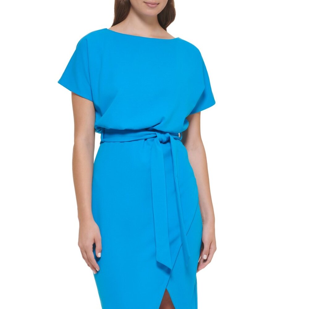 KENSIE Blouson Wrap Dress Cool Blue Size 12